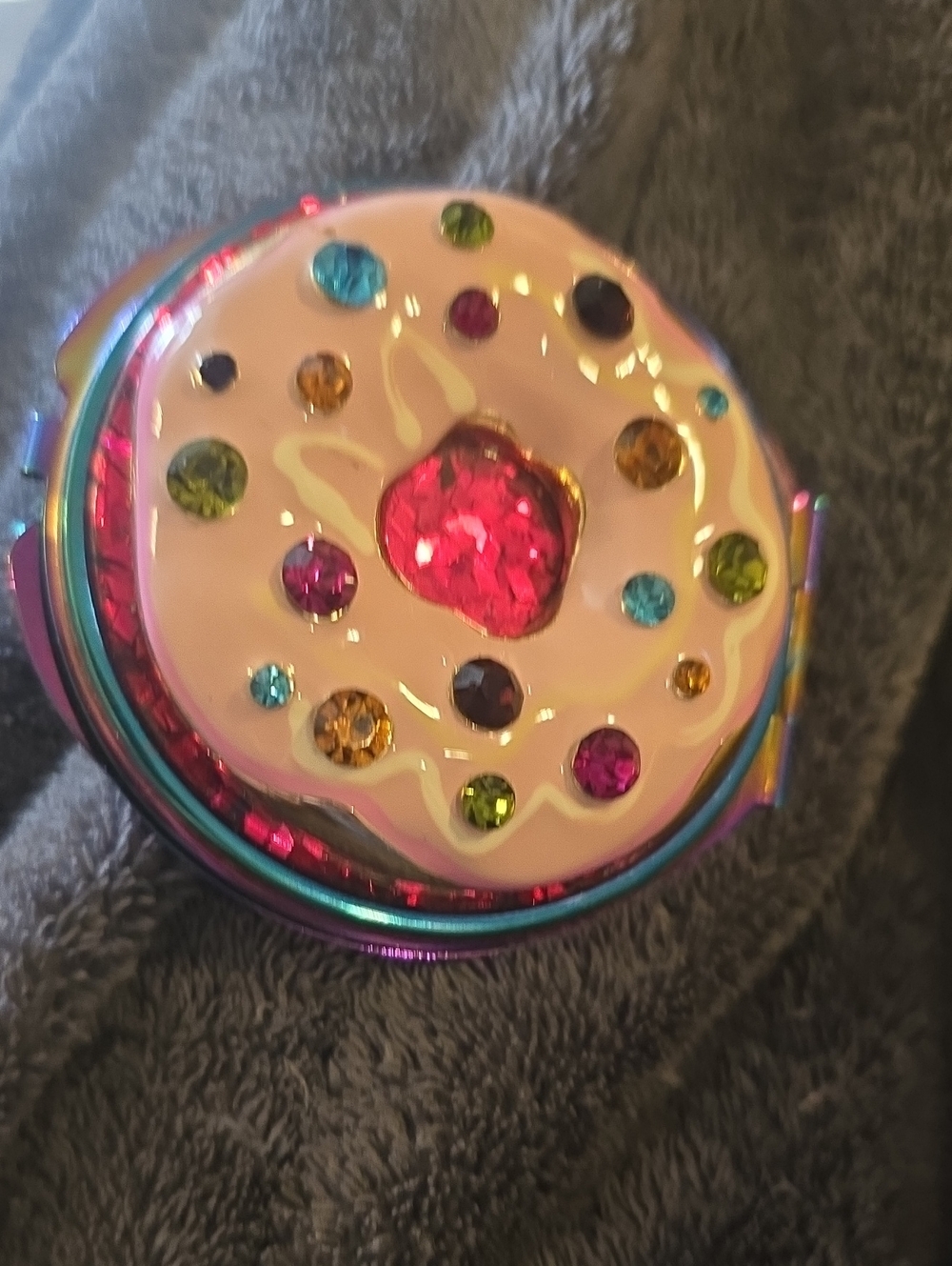 Rainbow Gem Donut Betsey Johnson Multi-Stone Compact Mirror TEAL
